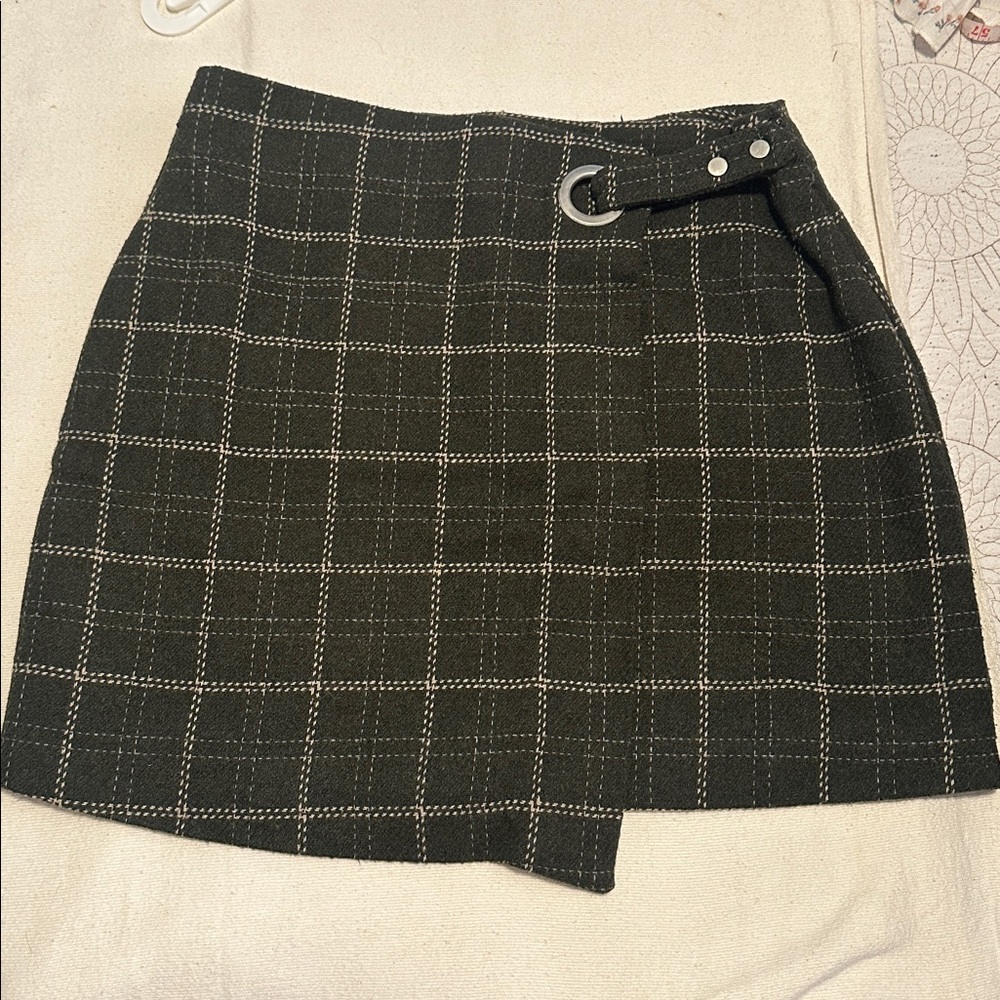 Olive Green Plaid  wool Women's Skirt